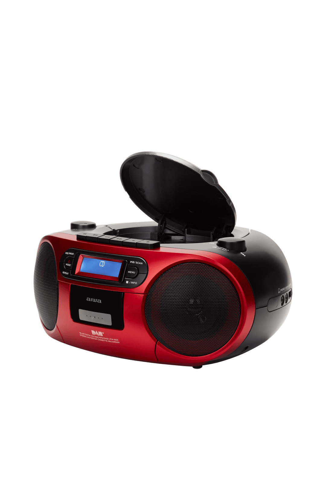 AIWA RC-300 Boombox med CD, kassett, DAB+, Bluetooth og USB, rød