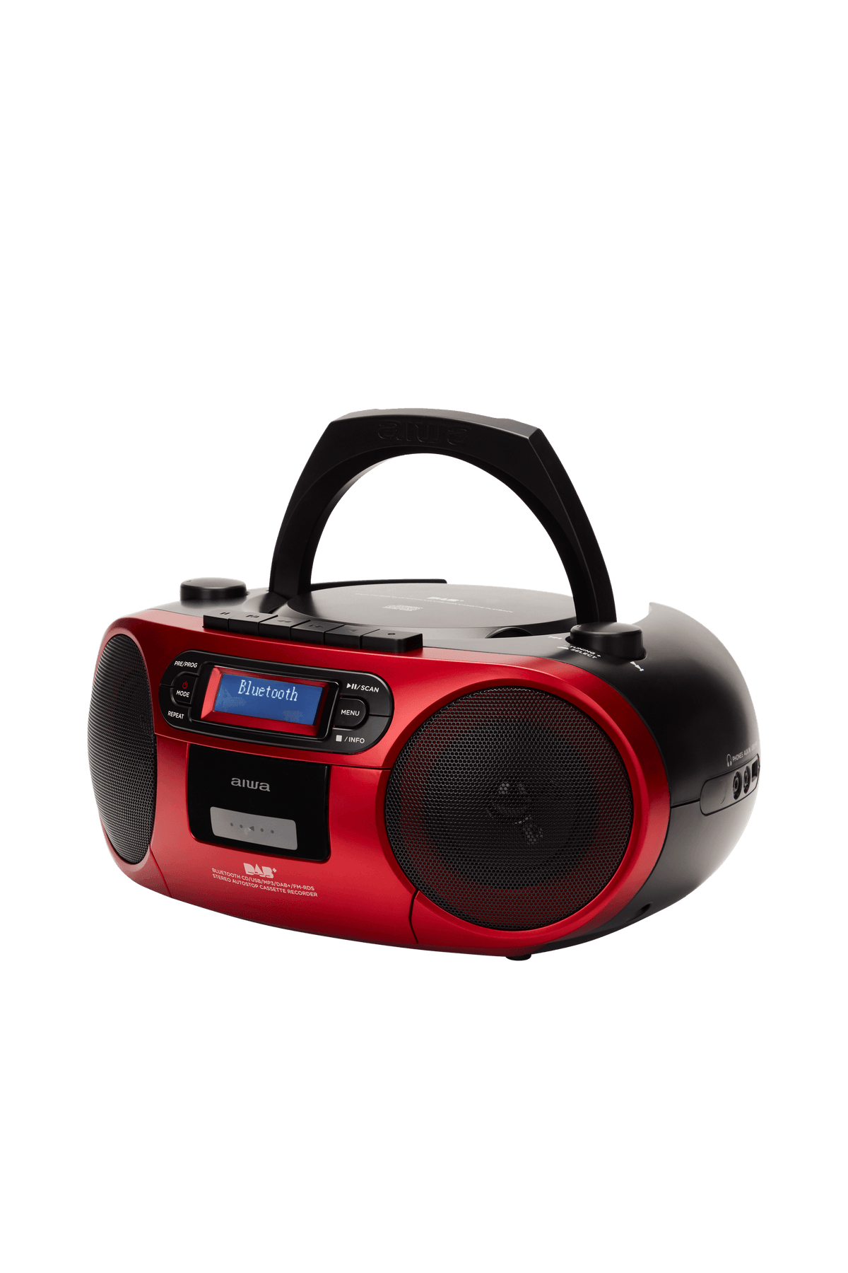 AIWA RC-300 Boombox med CD, kassett, DAB+, Bluetooth og USB, rød