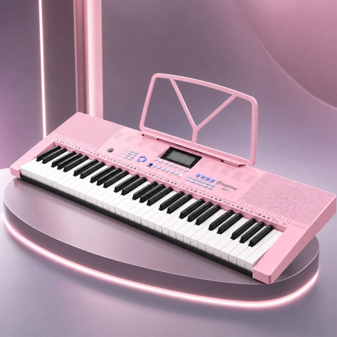 SUPRIMO Keyboard 61 Tangenter Pink med Mikrofon og Nodestativ