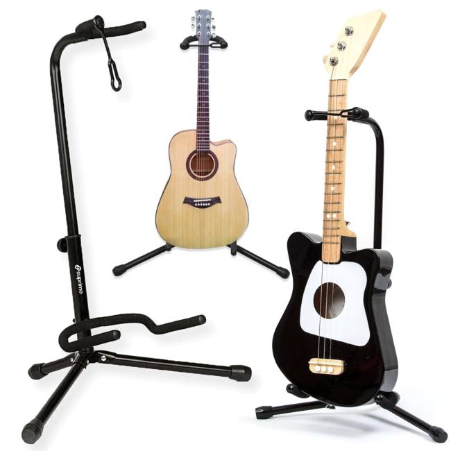 Sammenleggbart gitarstativ 62-74 cm med Sikkerhetsrem