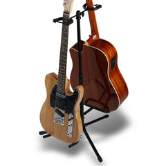 Gitarstativ for 2 Gitarer - Svart sammenleggbart stålstativ