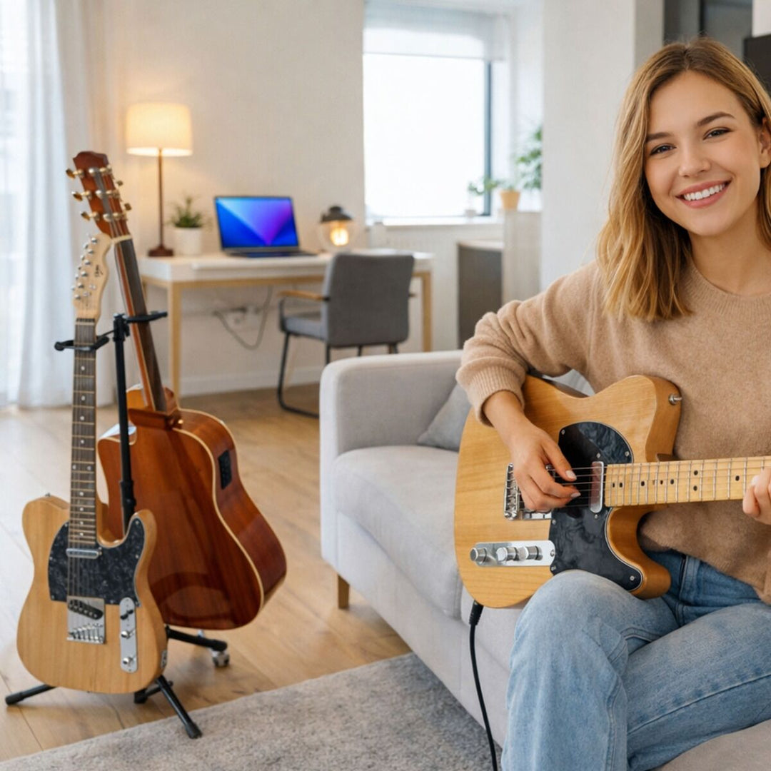 Gitarstativ for 2 Gitarer - Svart sammenleggbart stålstativ