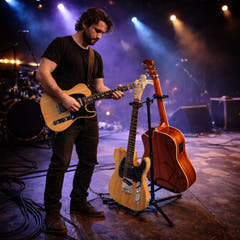Gitarstativ for 2 Gitarer - Svart sammenleggbart stålstativ