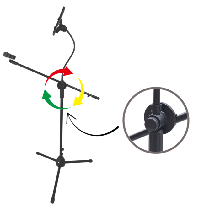 Mikrofonstativ med boomarm, smarttelefonholder og gooseneck