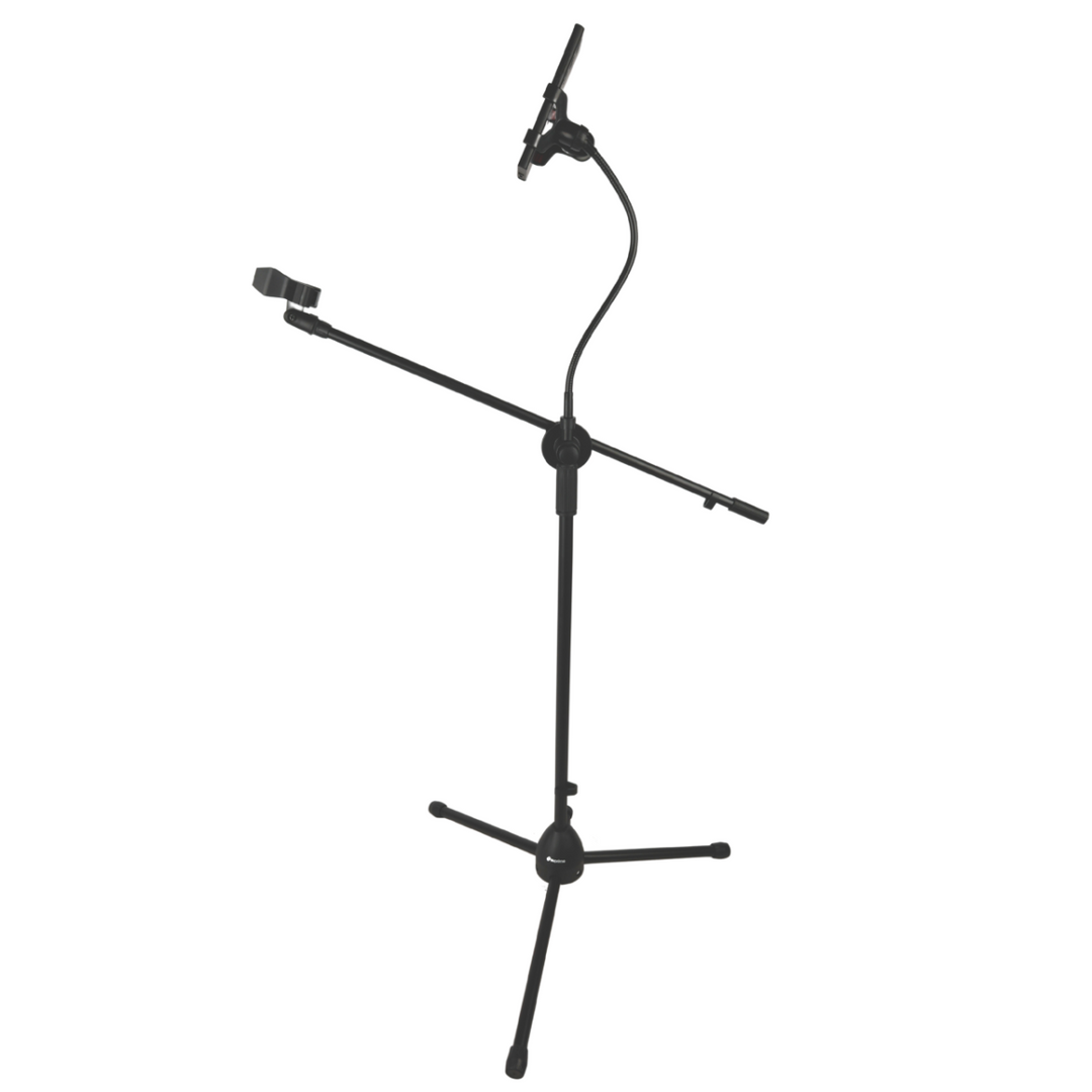 Mikrofonstativ med boomarm, smarttelefonholder og gooseneck