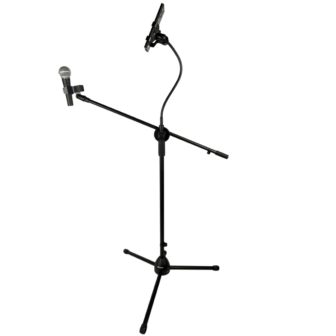 Mikrofonstativ med boomarm, smarttelefonholder og gooseneck