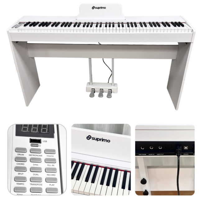 Suprimo SDP88 WH Digital Piano 88 med vektede Tangenter, Hvit