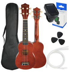 Ukulelesett med etui, tuner og tilbehør,Dark Wood