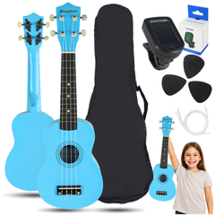 Ukulelesett med Etui, Tuner og Tilbehør, Blå