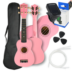 Ukulelesett med Etui, Tuner og Tilbehør, Pink