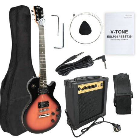 V-Tone ESLP39 SB 4/4 Les Paul elguitarsæt med forstærker, Sunburst