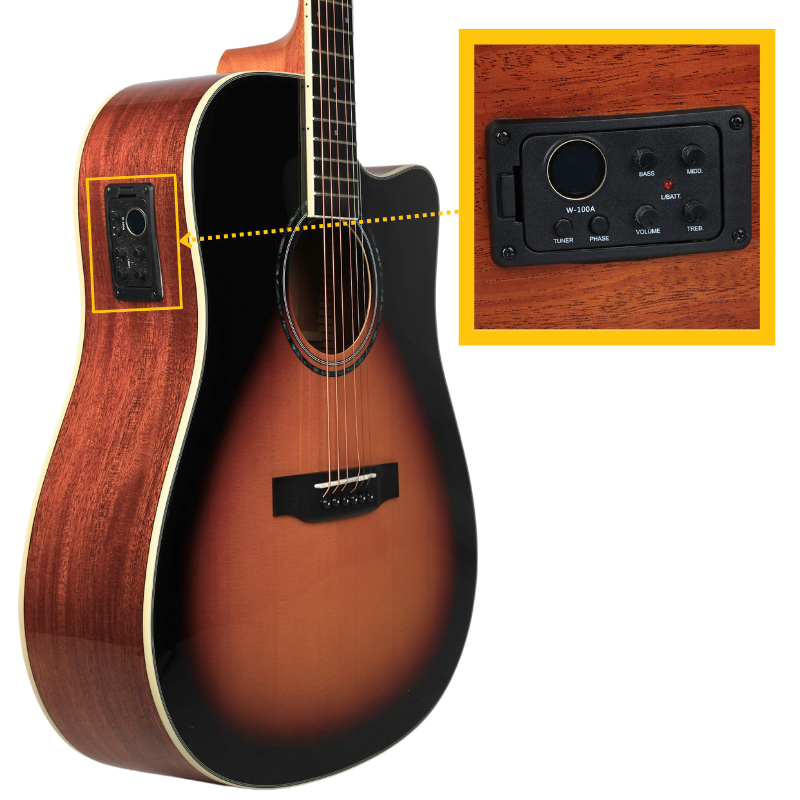 V-TONE VEAG1 CE VS elektro-akustisk gitar 4/4 dreadnought cutaway sunburst