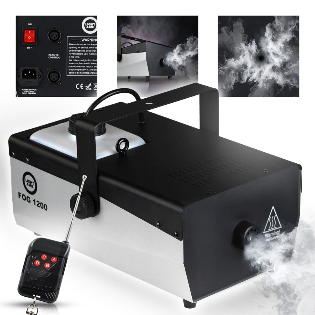 Light4Me Fog 1200 V2 Røykmaskin 1200W med Trådløs Fjernbetjening & DMX