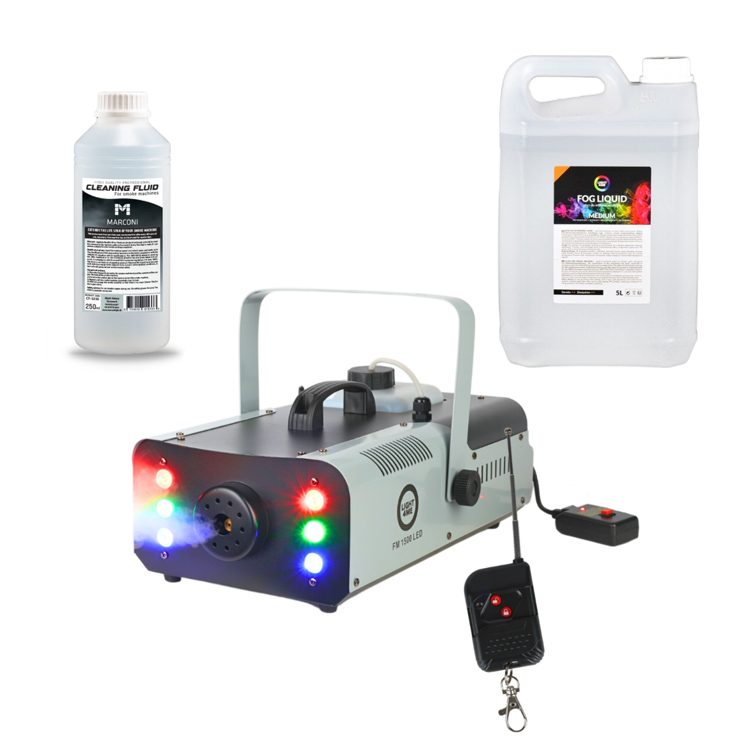 Light4Me FM 1500 LED Røykmaskin 1500W Bundle